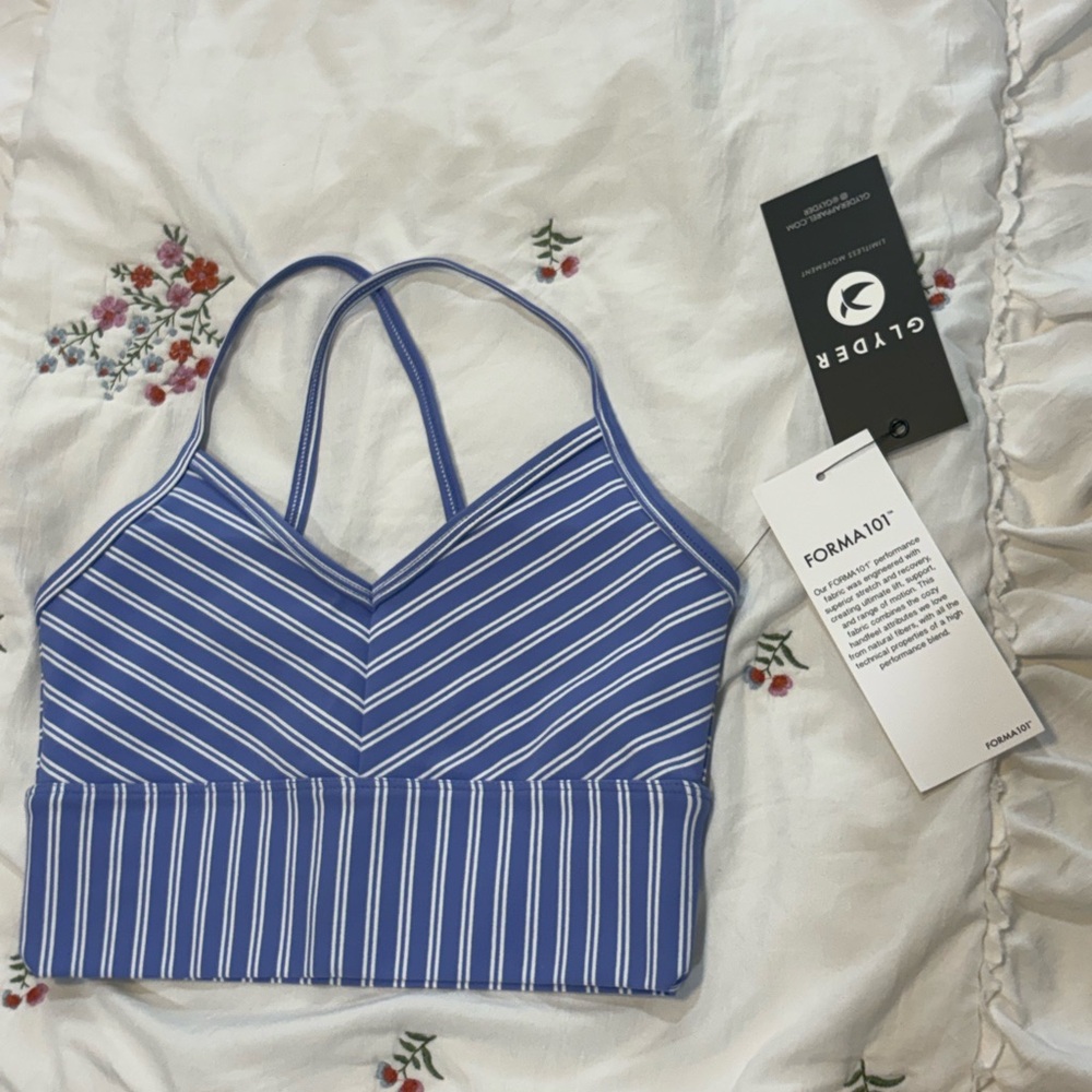 Glyder Blue and White Striped Sports Bra